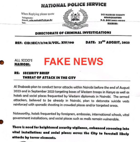 Exclusive,This is not a DCI statement warning of an Al Shabaab attack in Nairobi